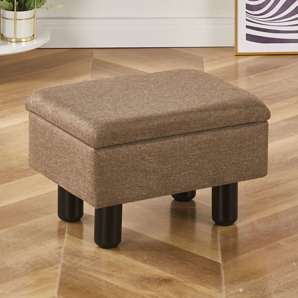 Foot Stool Ottomans Linen Footrest Storage Ottoman Step Stool Seat with Solid Wood Legs Modern Accent Stools for Couch Living Room Brown