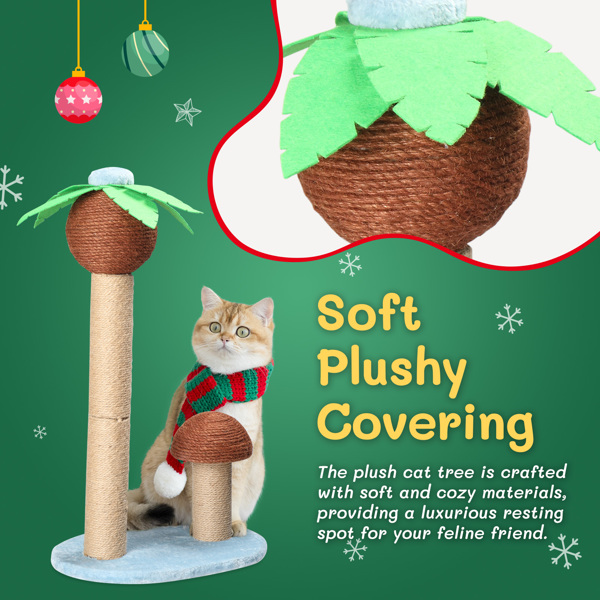 27.5in Coconut Palm Tree Cat Scratching Post, Cute Cat Scratcher with Natural Sisal Posts & Dangling Balls for Indoor Cats