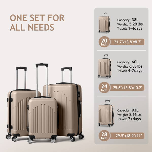 FCH Curved Vertical Stripe 3-in-1 Trolley Case - Champagne Gold