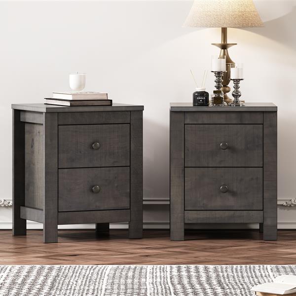 Farmhouse Wooden Nightstand Set of 2 with Retro Design, Wood Side Table with Storage Cabinet for Bedroom, Antique Gray