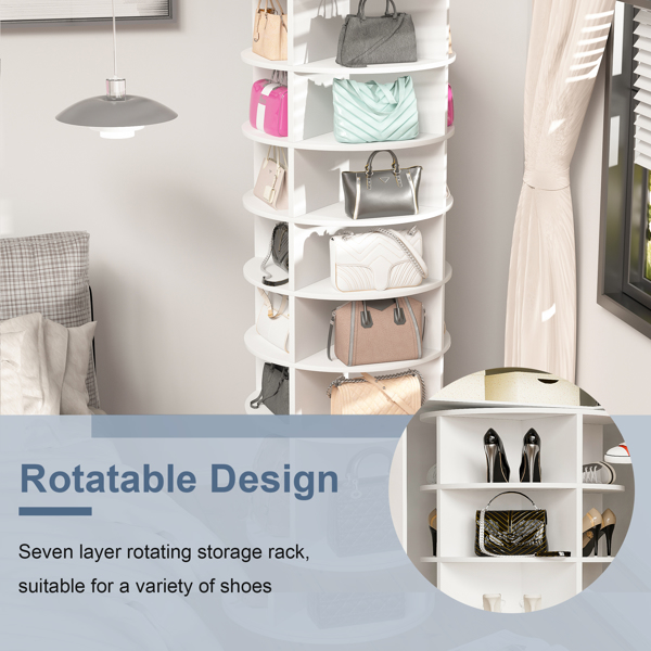 Rotating Shoe Rack Tower, 7-Tier Spinning Shoe Rack, Free Standing 360° Revolving Shoe Organizer, High Bottom Design Shoe Tower Spinning Storage Lazy Susan, Fits 28 Pairs of Shoes