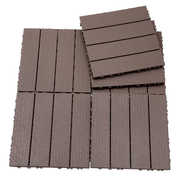 Plastic Interlocking Deck Tiles, 11.8"x11.8"(Pack of 44), Patio Flooring Outdoor Waterproof All Weather Use for Garden Poolside Front/Back Yard, Light Coffee Color