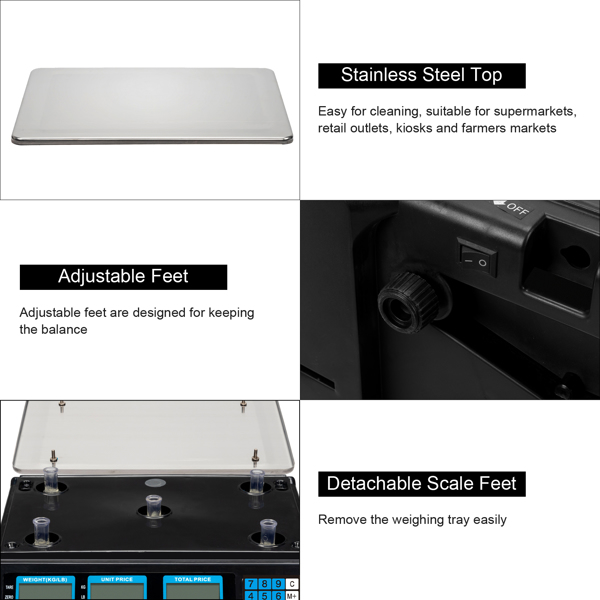 【Old code:17568532】ACS-30 40kg/5g Digital Price Computing Scale for Vegetable UK Plug Silver & Black