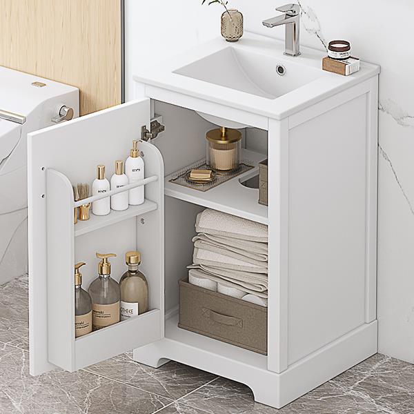 20" Bathroom Vanity with Sink, Bathroom Cabinet with Soft Closing Door, Storage Rack and Adjustable Shelve, White