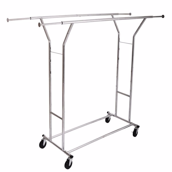 Portable Double-bar Steel Clothes Rack Silver