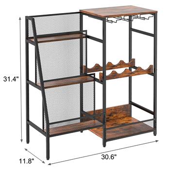 Versatile Liquor Stand for Home Bar, Wine Rack Freestanding Floor, Mini Bar Table for Liquor Whiskey Wine, 3-Tier Trapezoidal Liquor Bottle Display Shelf with Glass Holder and Fences