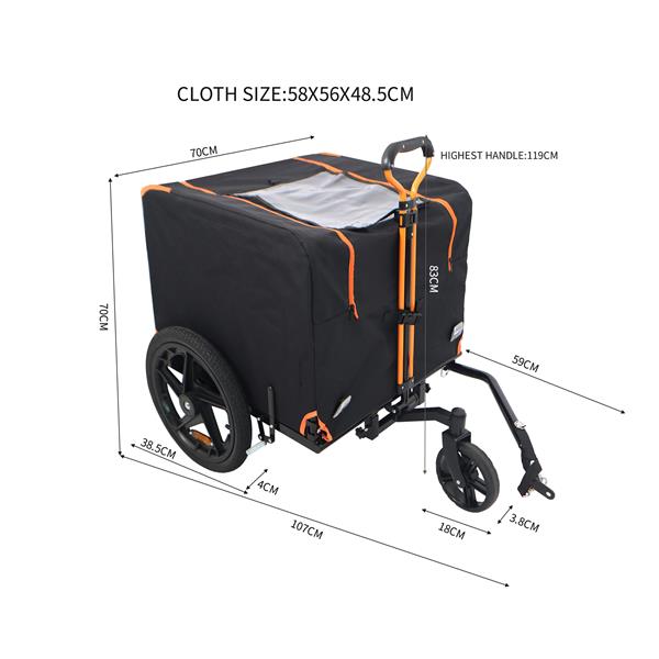 Foldable Pet Jogging Stroller Dog Carriers Bicycle Trailer Pet Dog Cat Bike Trailer Orange and Black - Ideal for Small Pets