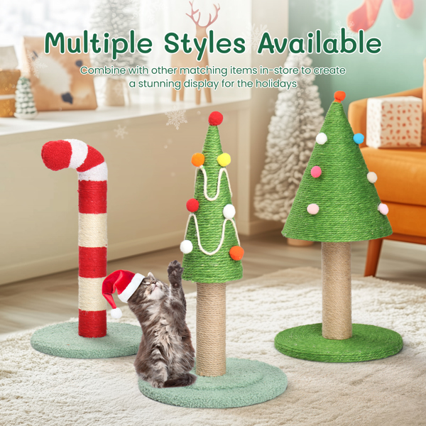 25in Christmas Tree Scratching Post, Cute Cat Scratcher with Natural Sisal Covered Frame & Colorful Little Balls for Indoor Cats