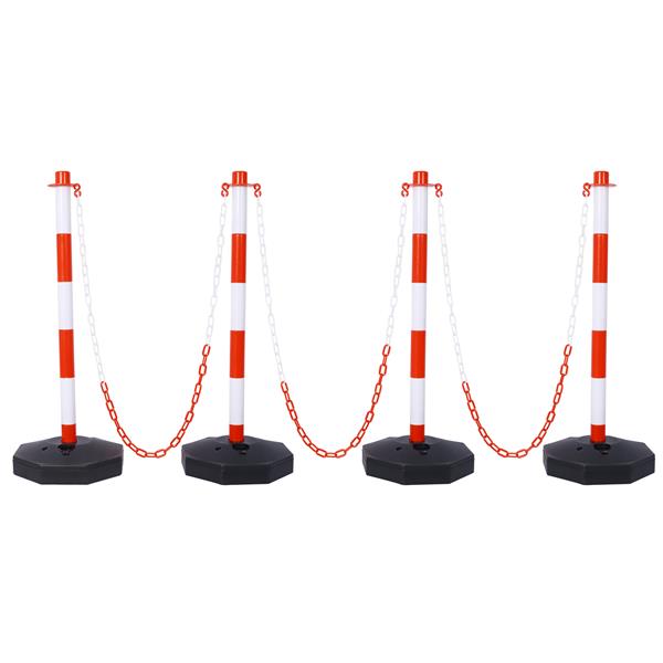 4 Pack Traffic Delineator Post Cones with Fillable Base, Adjustable Plastic Safety Barrier with 5Ft Plastic Chain, Outdoor and Indoor Crowd Control Stanchion for Traffic Control and warning W/R