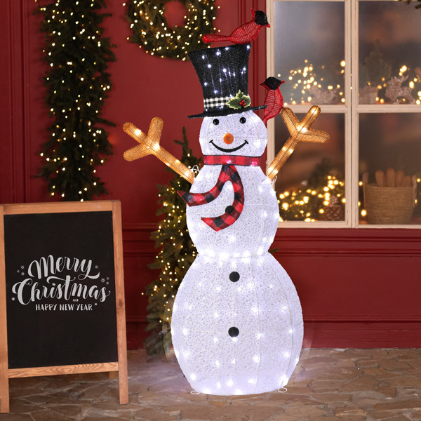 Lighted Snowman Christmas Yard Decorations, Pre-lit Snowman and Birds with 170 LED White Lights and Stakes for Xmas Outdoor Holiday Indoor Decor Lighted Holiday Displays