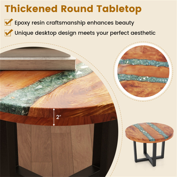 24-inch side table, round end table with epoxy top