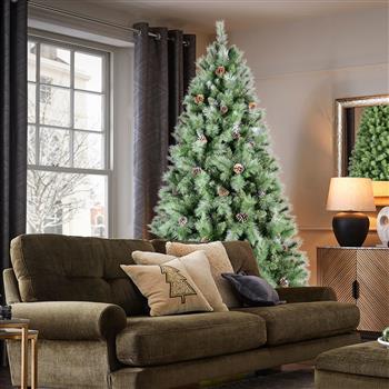 7.5FT Scotch Pine Christmas Tree, Premium Frosted Pre-Decorated Artificial Holiday Decor w/ 1,588 Branch Tips, Xmas Trees for Holiday Party Decoration