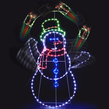 5FT Fun Juggling Snowman Christmas Yard Decorations, Pre-lit 2D Animated Snowman with 358 LED Multi-Color Lights and Stakes for Xmas Outdoor Holiday Indoor Decor Lighted Holiday Displays