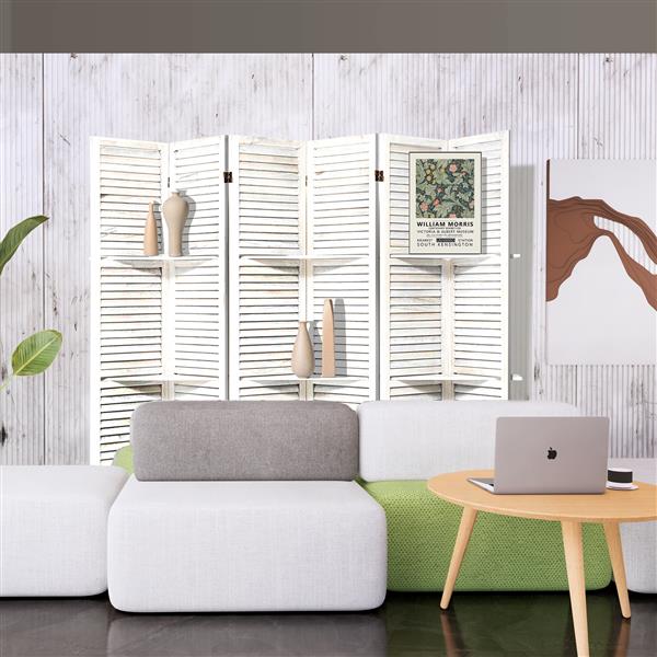 Room Divider with Shelves, 6 Panel Room Dividers and Folding Privacy Screens, Partition Room Divider Temporary Wall, Freestanding Room Divider for Home Office Studio Apartment (White)