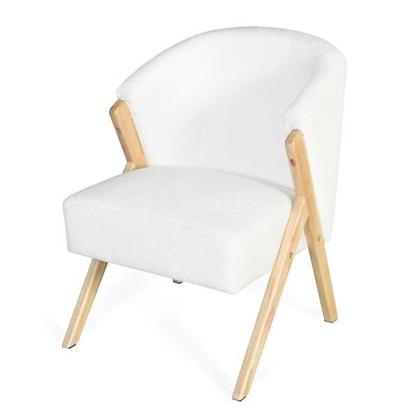 Modern Accent Chair with White Upholstery and Solid Wood Frame, Minimalist Lounge Chair for Living Room, Bedroom, or Office