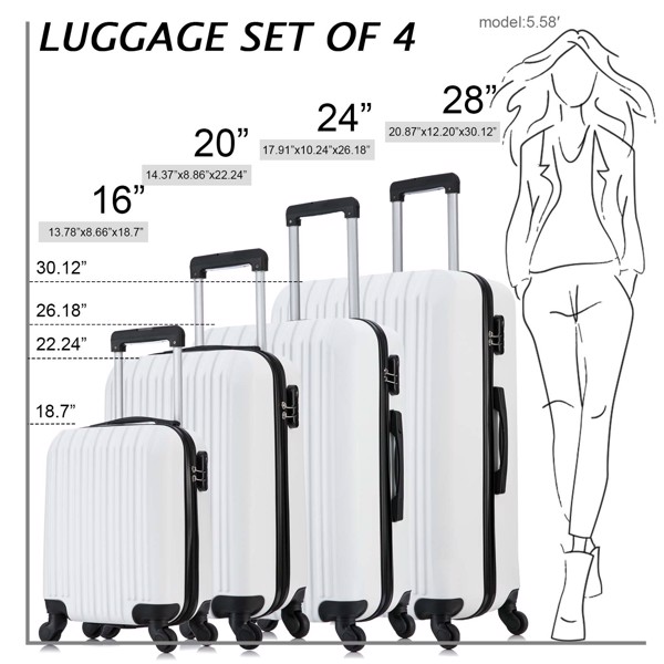 5 Piece Set Luggage Sets Suitcase ABS Hardshell Lightweight Spinner Wheels (16/20/24/28 inch) 