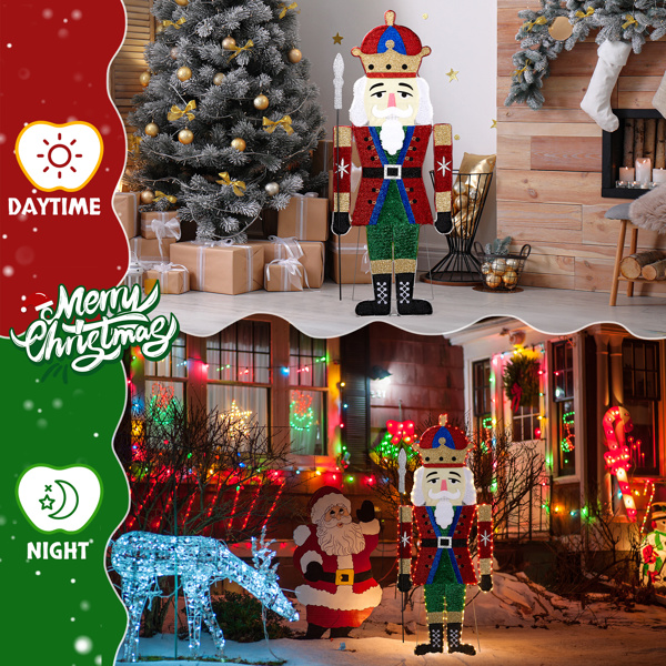 Lighted Nutcracker Christmas Yard Decorations, Pre-lit 2D Nutcracker Soldier with 162 LED Warm White Lights and Stakes for Xmas Outdoor Holiday Indoor Decor Lighted Holiday Displays