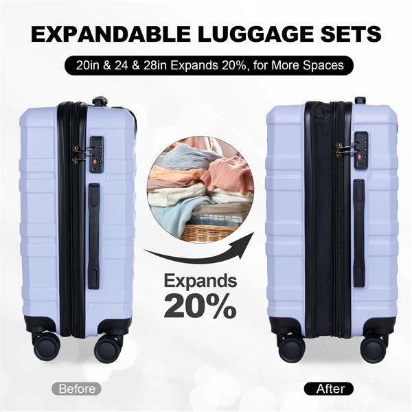 luggage sets 3 piece,carry-on luggage with wheels,check in luggage,28/24/20 inch luggage,tsa approved lock,hardshell suitcase,Blue Purple