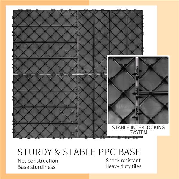 Plastic Interlocking Deck Tiles, 11.8"x11.8"(Pack of 44), Patio Flooring Outdoor Waterproof All Weather Use for Garden Poolside Front/Back Yard, Light gray