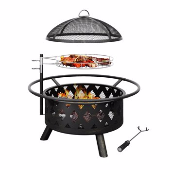 Feuerschalen für den Garten,Feuerschale mit funkenschutz und Schürhaken, feuerschale mit grillrost, BBQ Feuerstelle Outdoor,76x76x52cm,für den Garten, Heizung, Terrasse, Lagerfeuer und Camping