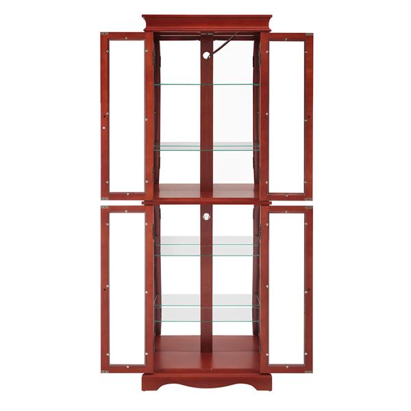 Lighted Glass Curio Display Cabinet,Display Cabinet,Glass Storage Cabinet Glass Wine cabinet Wood Frame Toy Display for Living Room, Kitchen, Pantry light bulb included Cherry