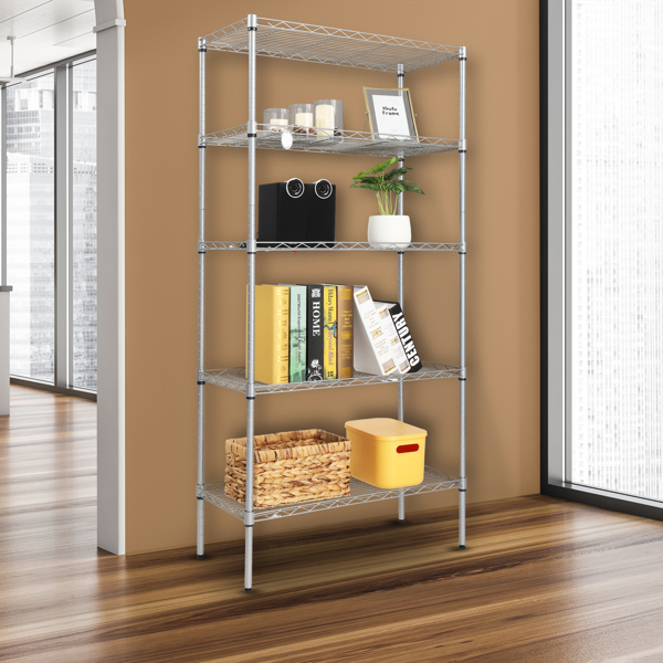 XM-304B Rectangle Carbon Steel Metal Assembly 5-Shelf Storage Rack Silver Gray