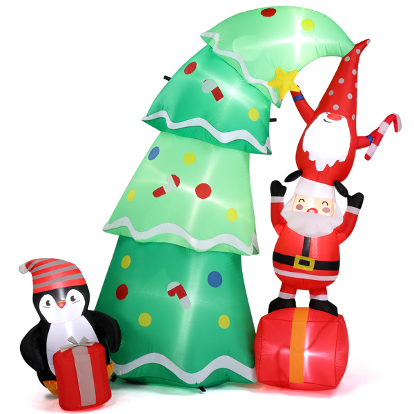 6 FT Lighted Christmas Inflatable Decoration, Inflatable Christmas Tree with Elf and Santa Claus, Funny Blow Up Yard Decorations with Built-in LED Lights for Holiday Party Front Yard Lawn Garden Decor