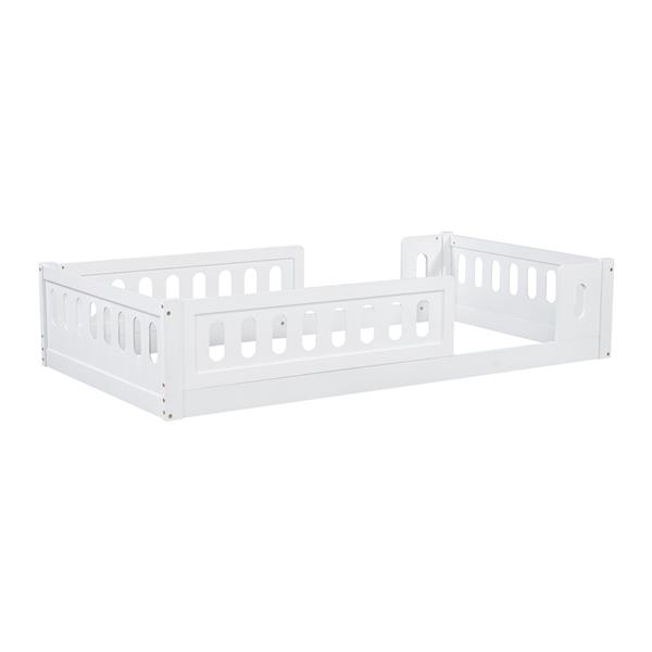 Wood Twin Size Platform Bed with Guardrail, White(Expected Arrival Time: 10.28)