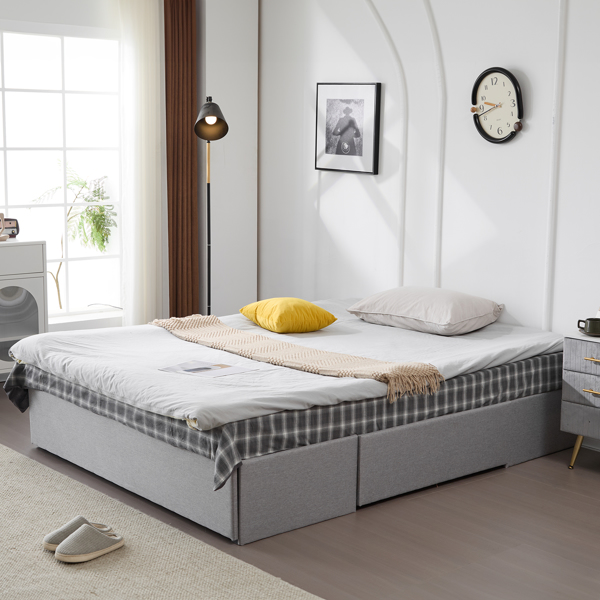 Full Bed Frame with 3 Large Drawers, Fabric Upholstered Platform Bed, Wooden Slat Support, No Box Spring Needed, Easy Assembly, Light Grey