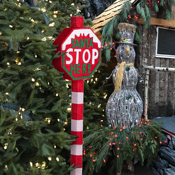 Lighted STOP Sign Christmas Yard Decorations, Pre-lit Road Sign SANTA STOP HERE with 70 LED White Lights and Stakes for Xmas Outdoor Holiday Indoor Decor Lighted Holiday Displays