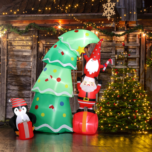 6 FT Lighted Christmas Inflatable Decoration, Inflatable Christmas Tree with Elf and Santa Claus, Funny Blow Up Yard Decorations with Built-in LED Lights for Holiday Party Front Yard Lawn Garden Decor