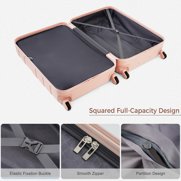 Luggage Sets 4 Piece, ABS Durable Suitcase with Travel Bag, Carry On Luggage Suitcase Set with 360° Spinner Wheels, pink