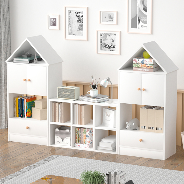 Versatile Children's Bookshelf with House-Shaped Design, Multi-Functional Storage for Books and Toys, Adjustable Placement, Durable Kids Organizer for Playroom or Bedroom Easy Assembly & Safe for Kid.