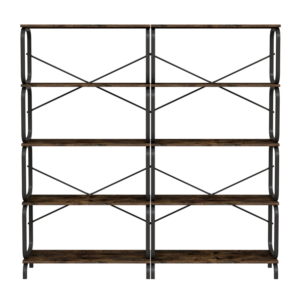 5 Tier Large Book Shelf, Bookcase Home Office Open Bookshelf,Shelves for Living Room, Office Shelf,Vintage Industrial Style Bookshelf with Metal Frame,Rustic Brown 