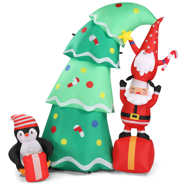 6 FT Lighted Christmas Inflatable Decoration, Inflatable Christmas Tree with Elf and Santa Claus, Funny Blow Up Yard Decorations with Built-in LED Lights for Holiday Party Front Yard Lawn Garden Decor