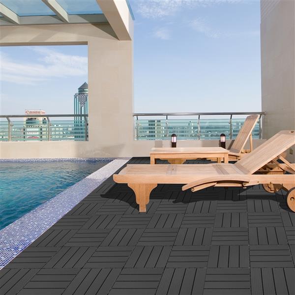 Plastic Interlocking Deck Tiles, 11.8"x11.8"(Pack of 44), Patio Flooring Outdoor Waterproof All Weather Use for Garden Poolside Front/Back Yard, Light gray