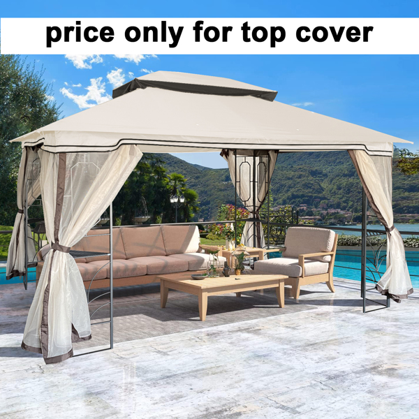 13x10 Ft Patio Double Roof Gazebo Replacement Canopy Top Fabric,Beige [Sale to Temu is Banned.Weekend can not be shipped, order with caution]