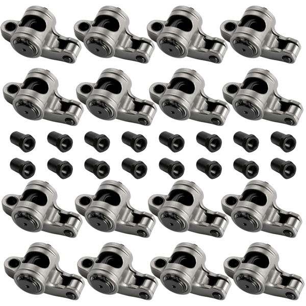 Stainless Steel Full Roller Rocker Arms Kit for Chevrolet SBC 350 1.6 Ratio 7/16''+Nuts Self-Aligning