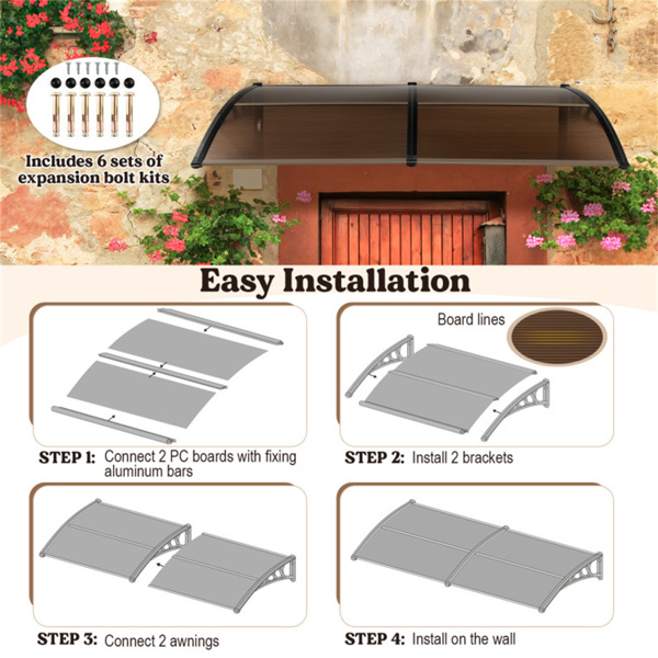 Outdoor Overhang Awning for Sunlight Rain Snow Wind Protection