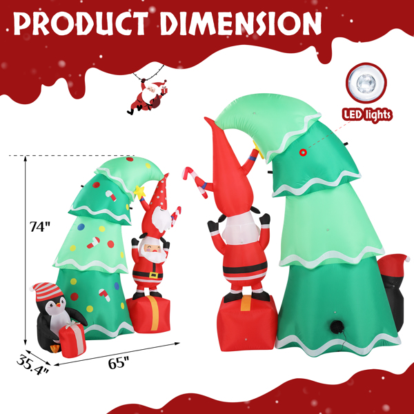 6 FT Lighted Christmas Inflatable Decoration, Inflatable Christmas Tree with Elf and Santa Claus, Funny Blow Up Yard Decorations with Built-in LED Lights for Holiday Party Front Yard Lawn Garden Decor