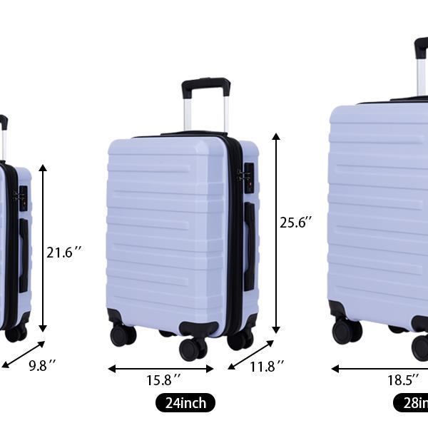 luggage sets 3 piece,carry-on luggage with wheels,check in luggage,28/24/20 inch luggage,tsa approved lock,hardshell suitcase,Blue Purple