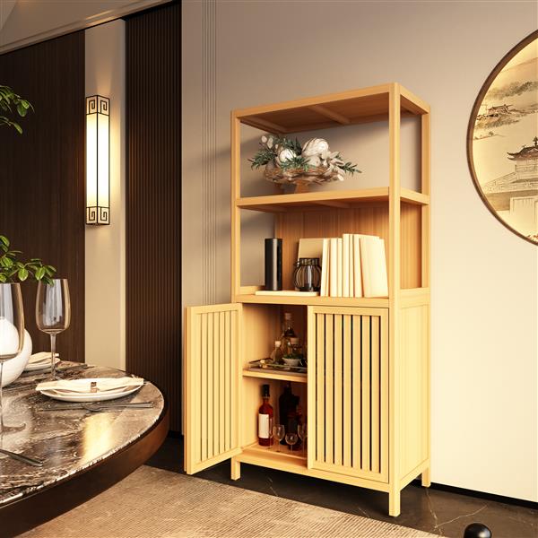 Bamboo Storage Cabinet, Freestanding Bathroom Cabinet with 2  Doors, Floor Cabinet Organizer for Living Room, Kitchen, Entryway