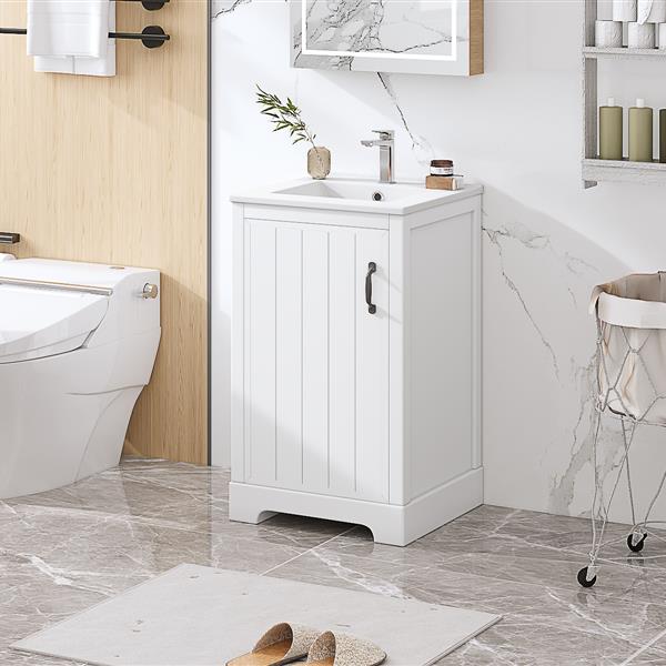 20" Bathroom Vanity with Sink, Bathroom Cabinet with Soft Closing Door, Storage Rack and Adjustable Shelve, White