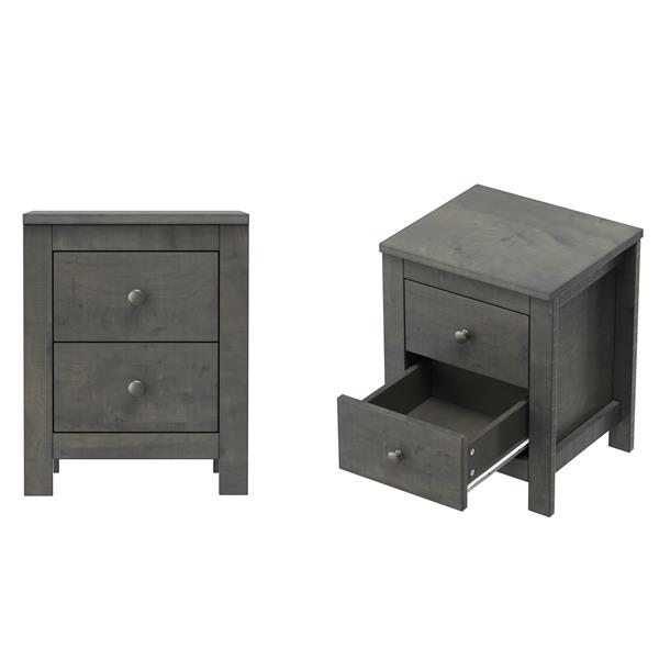 Farmhouse Wooden Nightstand Set of 2 with Retro Design, Wood Side Table with Storage Cabinet for Bedroom, Antique Gray