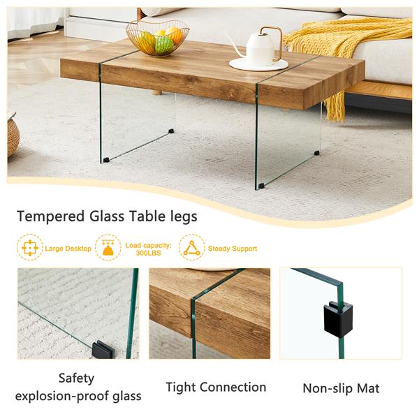 43.3"x23.6" Wood colored texture sticker MDF Coffee Table with Tempered glass legs.Suitable for Living Room.It can be used not only as a coffee table but also as a side table or display stand.