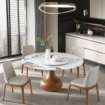 5pcs Modern Marble Dining Table, 59\\" Round Sintered Stone Table for Dining Room, Kitchen, Dinette, Compact Space With Lazy Susan(1table+4 chairs) -LTL item