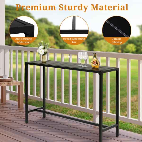 55" Outdoor Bar Table with Adjustable Feet, Rectangle Narrow Counter Height Table, Ideal Bar Height Table for Balcony Patio Garden Yard Poolside, Black