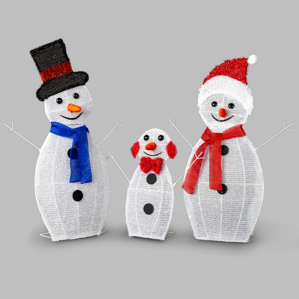 Lighted Snowman Christmas Yard Decorations, Set of 3 Pre-lit 2D Snowman Family with 80 LED White Lights and Stakes for Xmas Outdoor Holiday Indoor Decor Lighted Holiday Displays