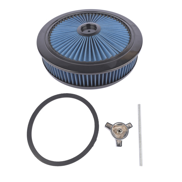 14" x 3" Blue Super Flow Air Cleaner Washable Element Recessed Base Black Top for Chevy Ford