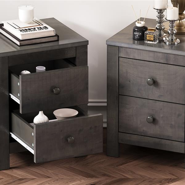 Farmhouse Wooden Nightstand Set of 2 with Retro Design, Wood Side Table with Storage Cabinet for Bedroom, Antique Gray